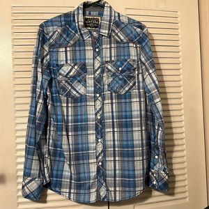 BKE Vintage Blue Check Shirt Snap Front Western